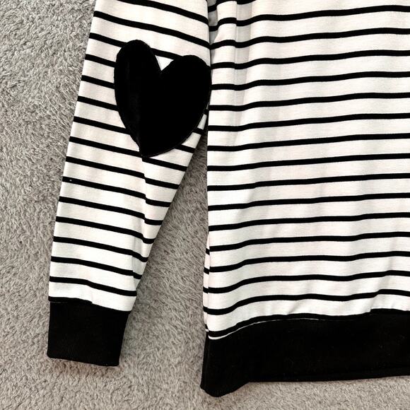 YOMOKO Women's Medium Black And White Striped Heart Elbow Design Love - Picture 7 of 9